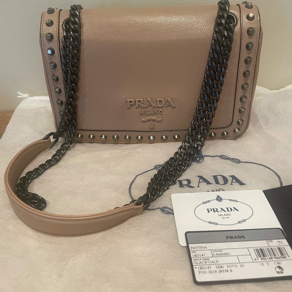 Prada Glacé Calf Cammeo Studded Crossbody Bag AUTHENTIC EXCELLENT CONDITION - Picture 1 of 12
